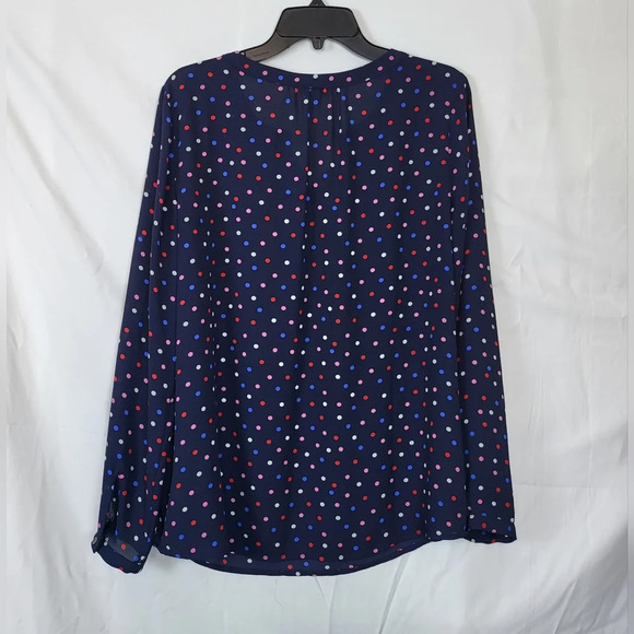 Talbots Navy Blue Polka‎ Dot Chiffon Long Sleeve Pullover Shirt Size M - Picture 4 of 7